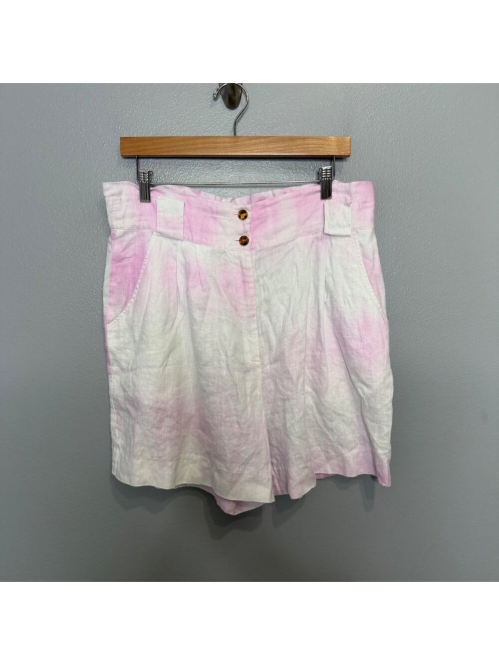 SOLID & STRIPED pink tie dye linen high waisted shorts size XL NO BELT